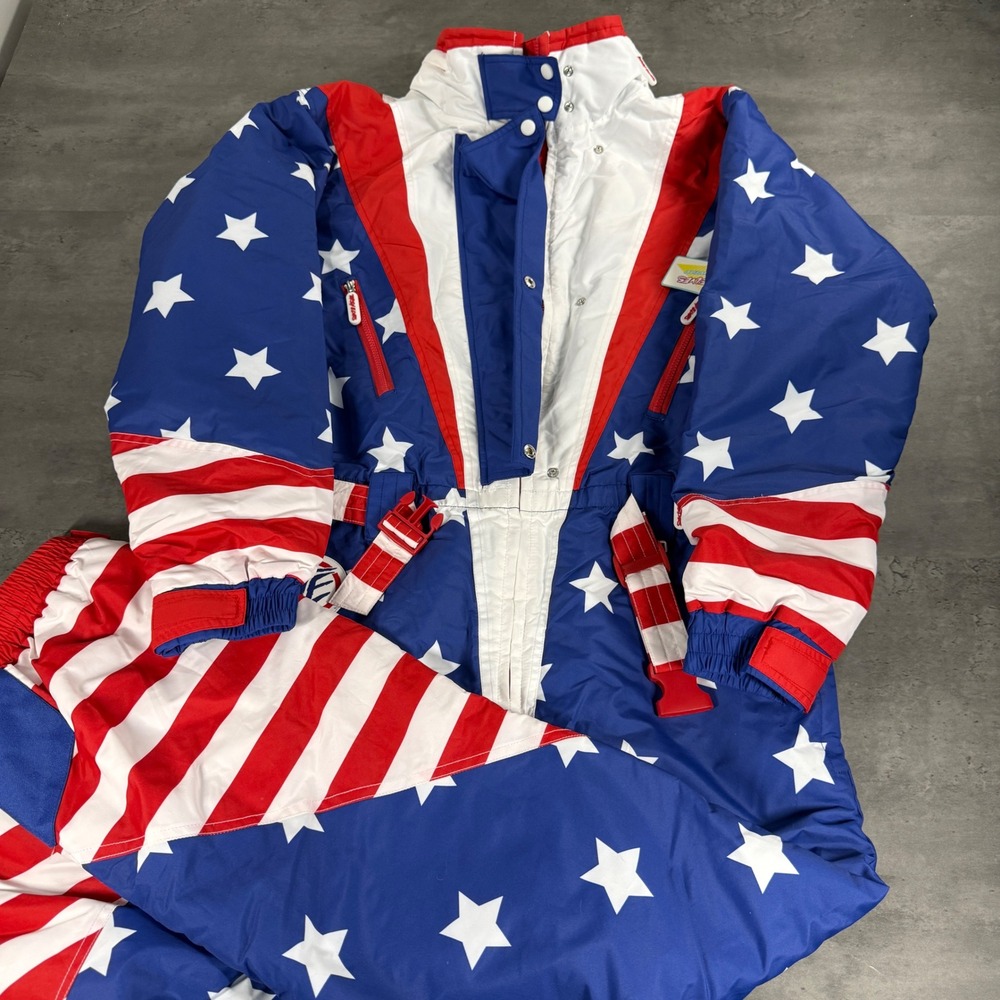 Tipsy Elves Ski Suit Mens L American‎ Flag USA Stars Stripes One Piece Snow Suit